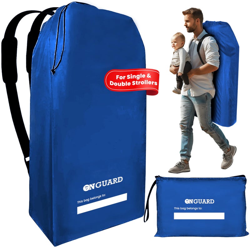 ONGUARD Waterproof Single and Double Stroller Bag for Airplane - Travel Stroller Cover for Air Travel and Storage - Gate Check Bag Backpack- Baby Airplane Essentials - Blue - Image 1